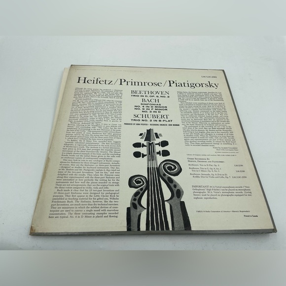 Heifetz, Primrose, Piatagorsky, Beethoven, Bach, Schubert trios vinyl - Picture 3 of 4